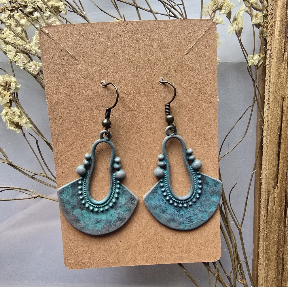 Verdigris Patina Earrings | Bohemian Southwestern Jewelry | Rustic Statement